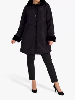 Chesca Faux Fur Lined Reversible Coat, Black