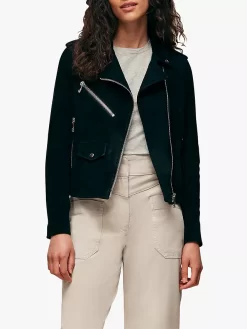 Whistles Agnes Suede Biker Jacket, Black