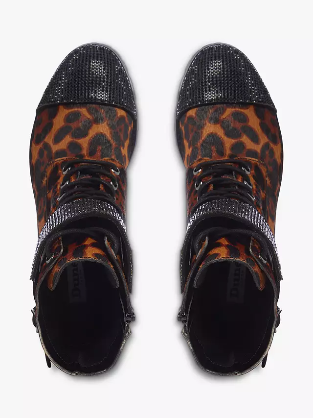Dune Peach Leather Leopard Print Ankle Boots, Multi 4 Dune Peach Leather Leopard Print Ankle Boots, Multi - Image 2