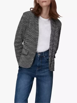 Whistles Tweed Slim Jersey Jacket, Navy/Multi