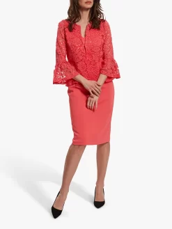 Front Page 15 Gina Bacconi Kate Corded Lace Bolero Jacket, Orange Red