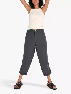 Hush Karlie Cropped Linen Mix Trousers, Soft Black