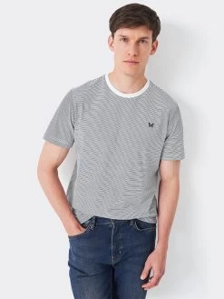 Crew Clothing Fine Stripe T-Shirt, White Blue