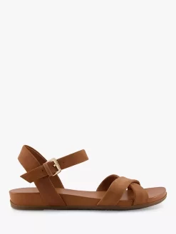Dune Landie Nubuck Cross Over Strap Sandals, Camel