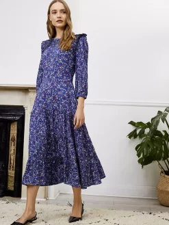 Baukjen Cece Floral Print Midi Dress, Blue Vine