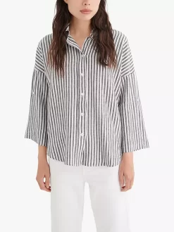 InWear Kiko Stripe Linen Blend Shirt, Black/White -Sports And Leisure Equipment Store 006196779alt2