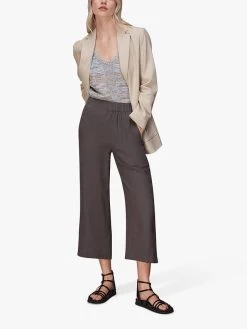 Whistles Linen Cropped Trousers, Washed Black