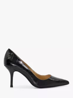 Dune Bold Leather Stiletto Heel Court Shoes, Black