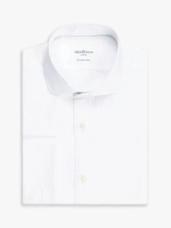 Alder & Green Organic Twill Double Cuff Slim Fit Shirt, White Bright