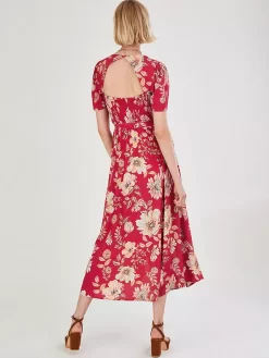 Monsoon Bex Floral Print Midi Dress, Red/Multi -Sports And Leisure Equipment Store 006280074alt1