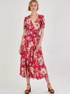 Monsoon Bex Floral Print Midi Dress, Red/Multi -Sports And Leisure Equipment Store 006280074alt2