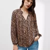 AND/OR Drawin Ikat Animal Print Blouse, Brown/Multi -Sports And Leisure Equipment Store 006307241