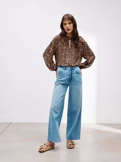 AND/OR Drawin Ikat Animal Print Blouse, Brown/Multi -Sports And Leisure Equipment Store 006307241alt2