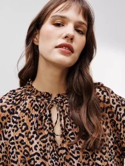 AND/OR Drawin Ikat Animal Print Blouse, Brown/Multi -Sports And Leisure Equipment Store 006307241alt4