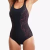Speedo Shaping Calypso Printed Swimsuit, Black/Cherry/Cinder -Sports And Leisure Equipment Store 006311644