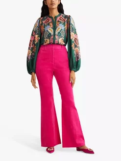 Boden Fitted Flared Trousers, Wild Watermelon Pink