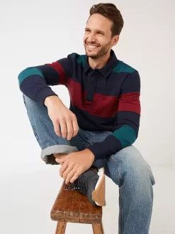 FatFace Cut And Sew Stripe Polo Shirt, Navy