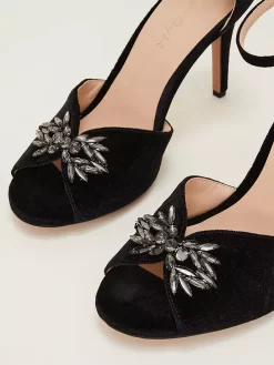 Phase Eight Velvet Jewel Front Stiletto Sandals, Black -Sports And Leisure Equipment Store 006331272alt2