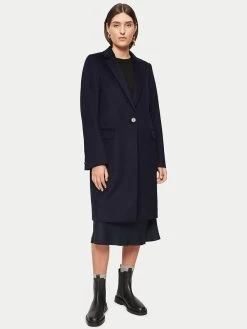 Jigsaw Relaxed Wool City Tailored Coat, Navy