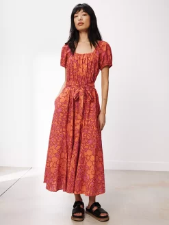 AND/OR Jasmine Floral Midi Dress, Orange