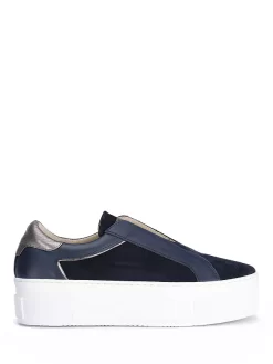 Mint Velvet Ellie Leather Platform Trainers, Dark Blue