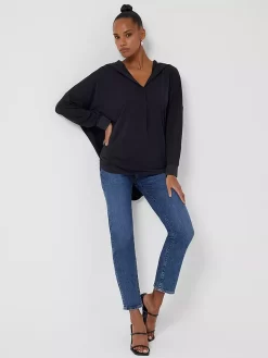 French Connection Renya Modal Jersey Hooded Top, Moonless Night