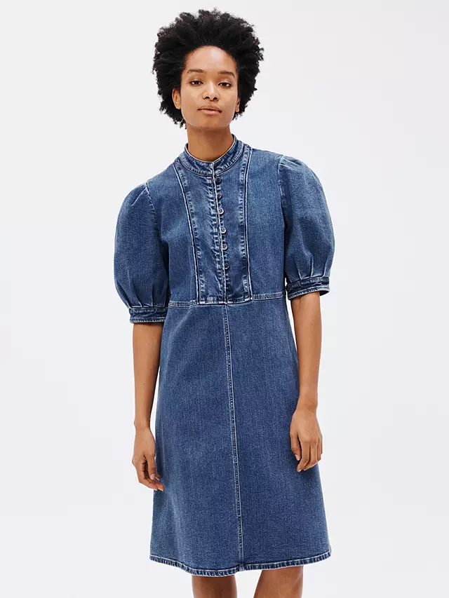 See By Chloé Button Neck Denim Dress, Deep Blue 3 See By Chloé Button Neck Denim Dress, Deep Blue
