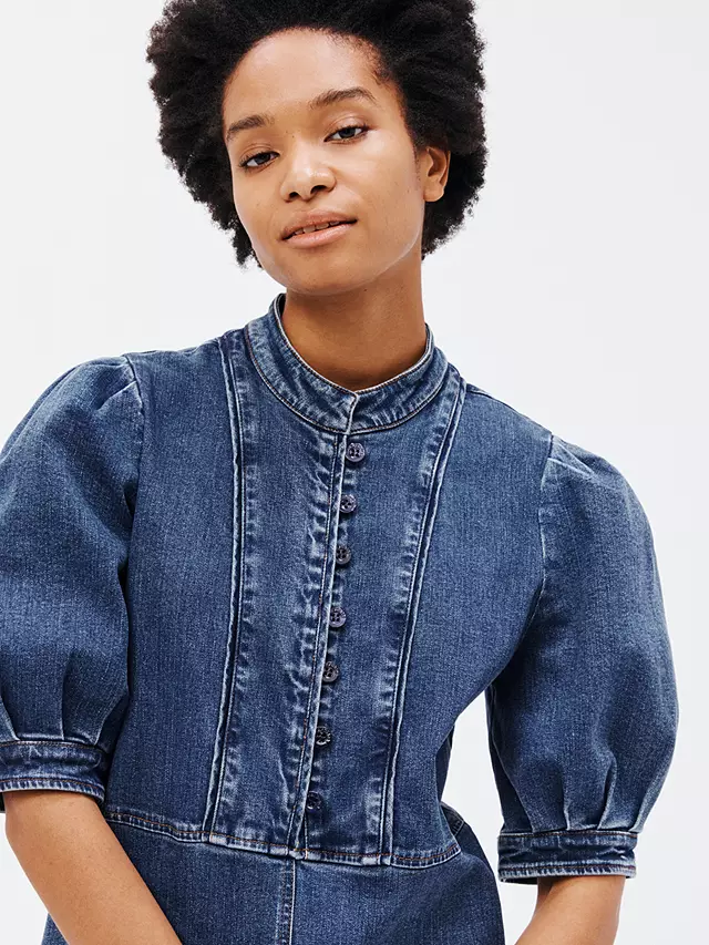 See By Chloé Button Neck Denim Dress, Deep Blue 7 See By Chloé Button Neck Denim Dress, Deep Blue - Image 5