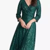 Gina Bacconi Libbie Midi A-Line Sequin Knee Length Dress, Emerald -Sports And Leisure Equipment Store 006369018