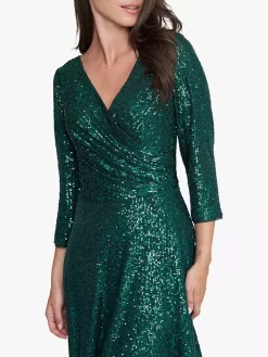 Gina Bacconi Libbie Midi A-Line Sequin Knee Length Dress, Emerald -Sports And Leisure Equipment Store 006369018alt4