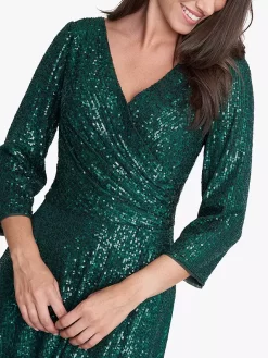 Gina Bacconi Libbie Midi A-Line Sequin Knee Length Dress, Emerald -Sports And Leisure Equipment Store 006369018alt5