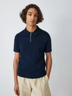 Kin Interest Zip Short Sleeve Polo, Navy/Carbon
