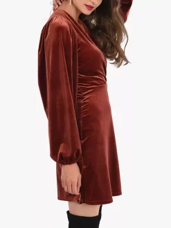 Closet London Velvet Wrap Mini Dress, Brown -Sports And Leisure Equipment Store 006386401alt2