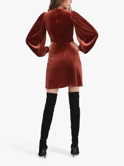 Closet London Velvet Wrap Mini Dress, Brown -Sports And Leisure Equipment Store 006386401alt3