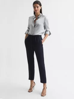 Reiss Hailey Ankle Grazer Trousers, Navy