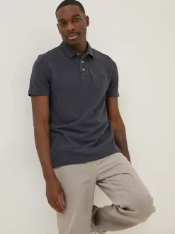 FatFace Organic Cotton Pique Polo Shirt, Washed Black