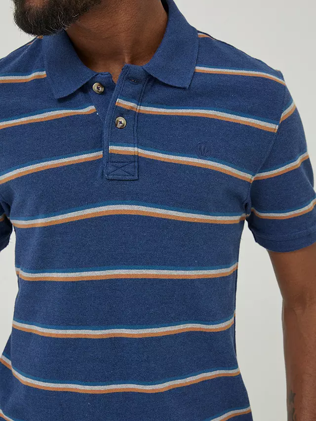 FatFace Pique Stripe Polo Shirt, Navy 5 FatFace Pique Stripe Polo Shirt, Navy - Image 3