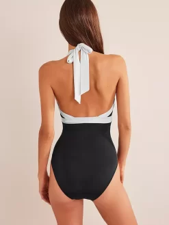 Boden Panelled Halter Neck Swimsuit, Black/white -Sports And Leisure Equipment Store 006408019alt2