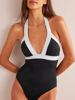 Boden Panelled Halter Neck Swimsuit, Black/white -Sports And Leisure Equipment Store 006408019alt3