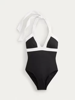Boden Panelled Halter Neck Swimsuit, Black/white -Sports And Leisure Equipment Store 006408019alt4