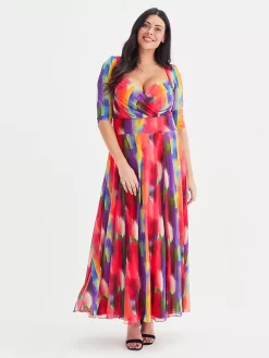 Scarlett & Jo Elizabeth Abstract Mesh Maxi Dress, Red/Multi
