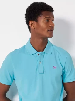 Crew Clothing Ocean Organic Cotton Pique Short Sleeve Polo Top, Bright Blue
