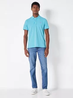 Crew Clothing Ocean Organic Cotton Pique Short Sleeve Polo Top, Bright Blue -Sports And Leisure Equipment Store 006414587alt2