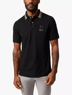 Psycho Bunny Calle Logo Pima Cotton Polo Shirt, Black