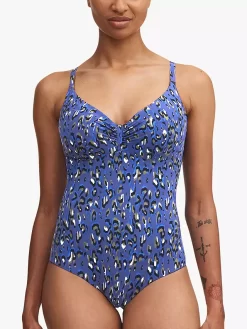 Chantelle EOS Leopard Print Full Cup Underwired Swimsuit, Blue