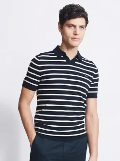 Aubin Braceby Cotton Cashmere Polo Top, Navy
