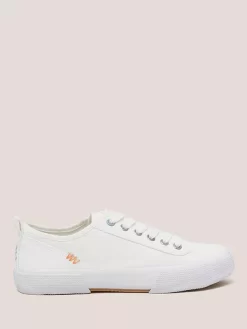 White Stuff Pippa Canvas Lace Up Trainers, Natural White