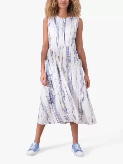 Celtic & Co. Tie Dye Linen Midi Dress, White/Blue