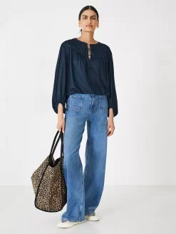 Hush Jill Button Neck Top, Midnight Navy