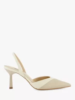 Dune Campaign Leather Angular Heel Slingback Court Shoes, Ecru